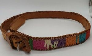 Vintage Handmade Leather and Colorful Woven Tapestry Women's Belt Sz 28